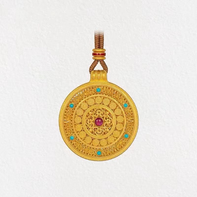 铜合金项链 801镀K金韦雪同款新中式八宝罗盘高端绳项链