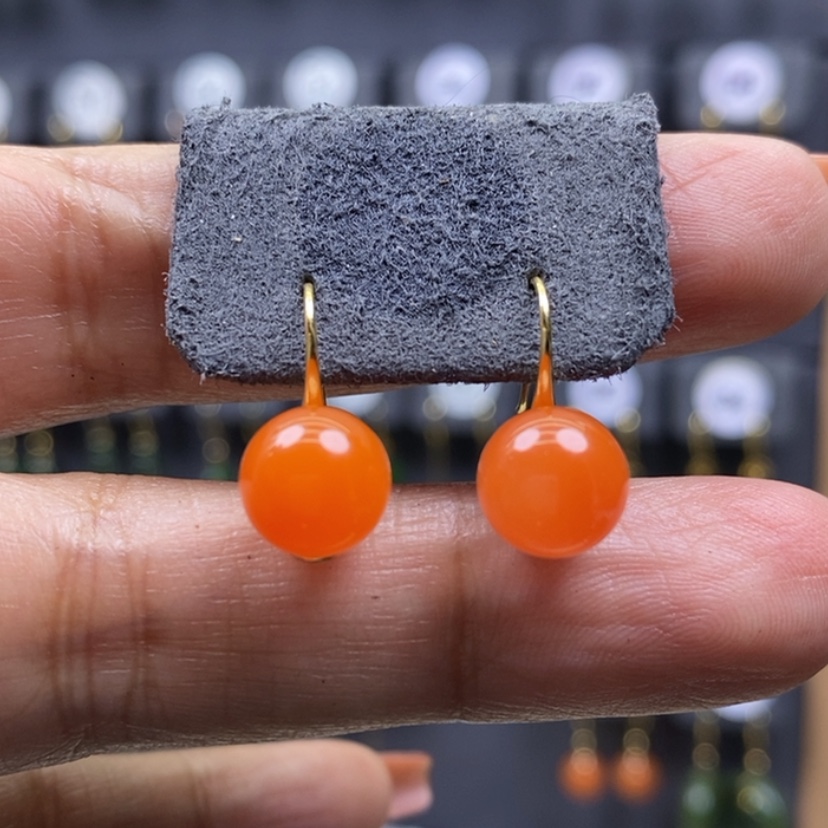 【闪购商品】南红玛瑙耳饰18K金镶嵌8.9mm圆珠厚金高跟鞋厚金耳饰