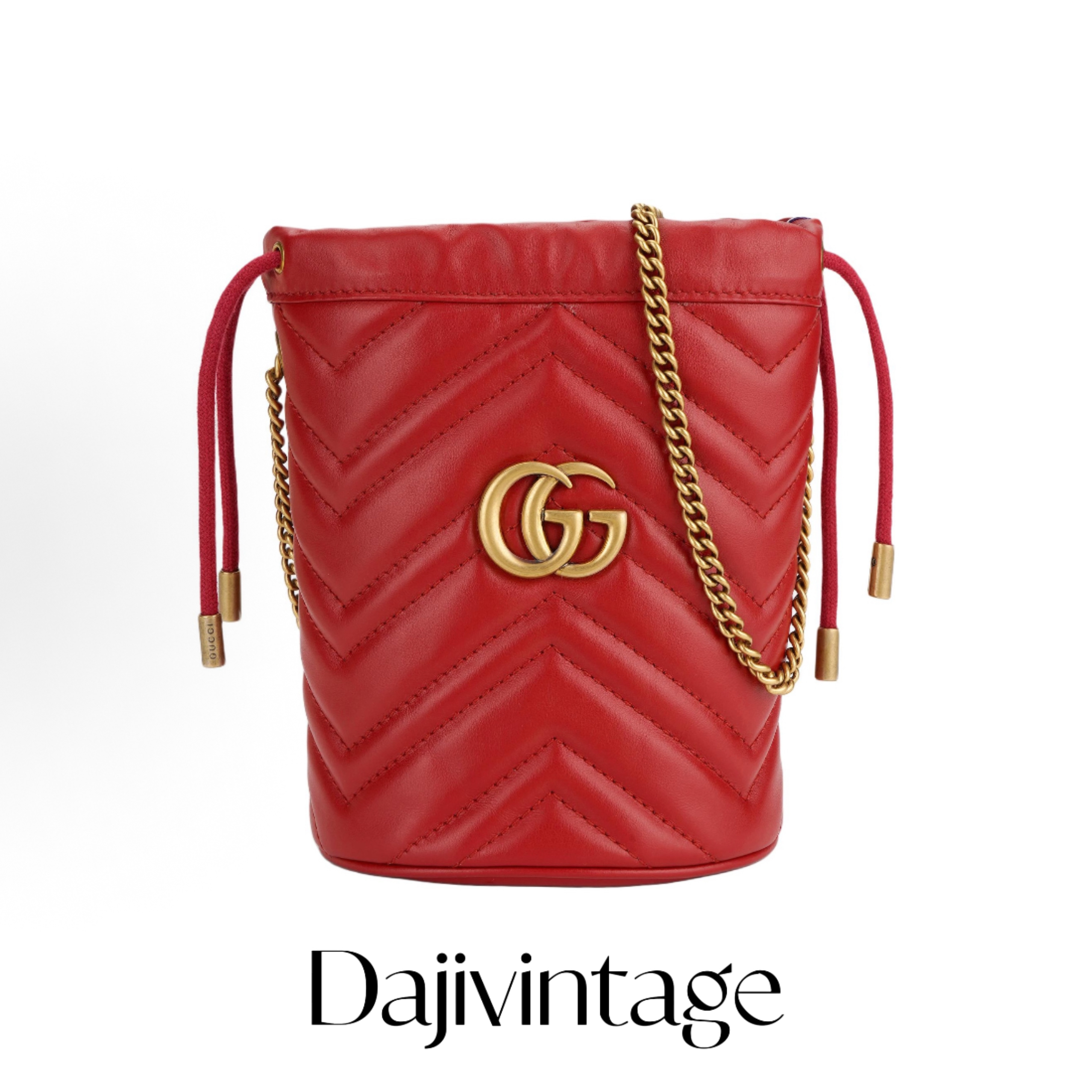 99新 GUCCI/古驰 大吉中古/ Gucci古驰红金抽绳小水桶斜挎包