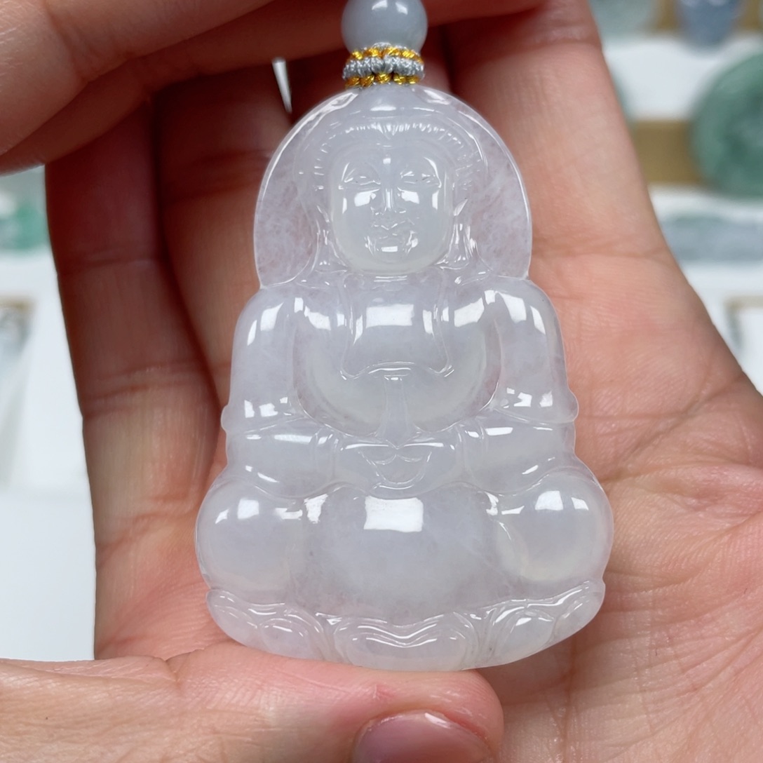 翡翠颈饰未镶嵌天然缅甸翡翠A货观音93号