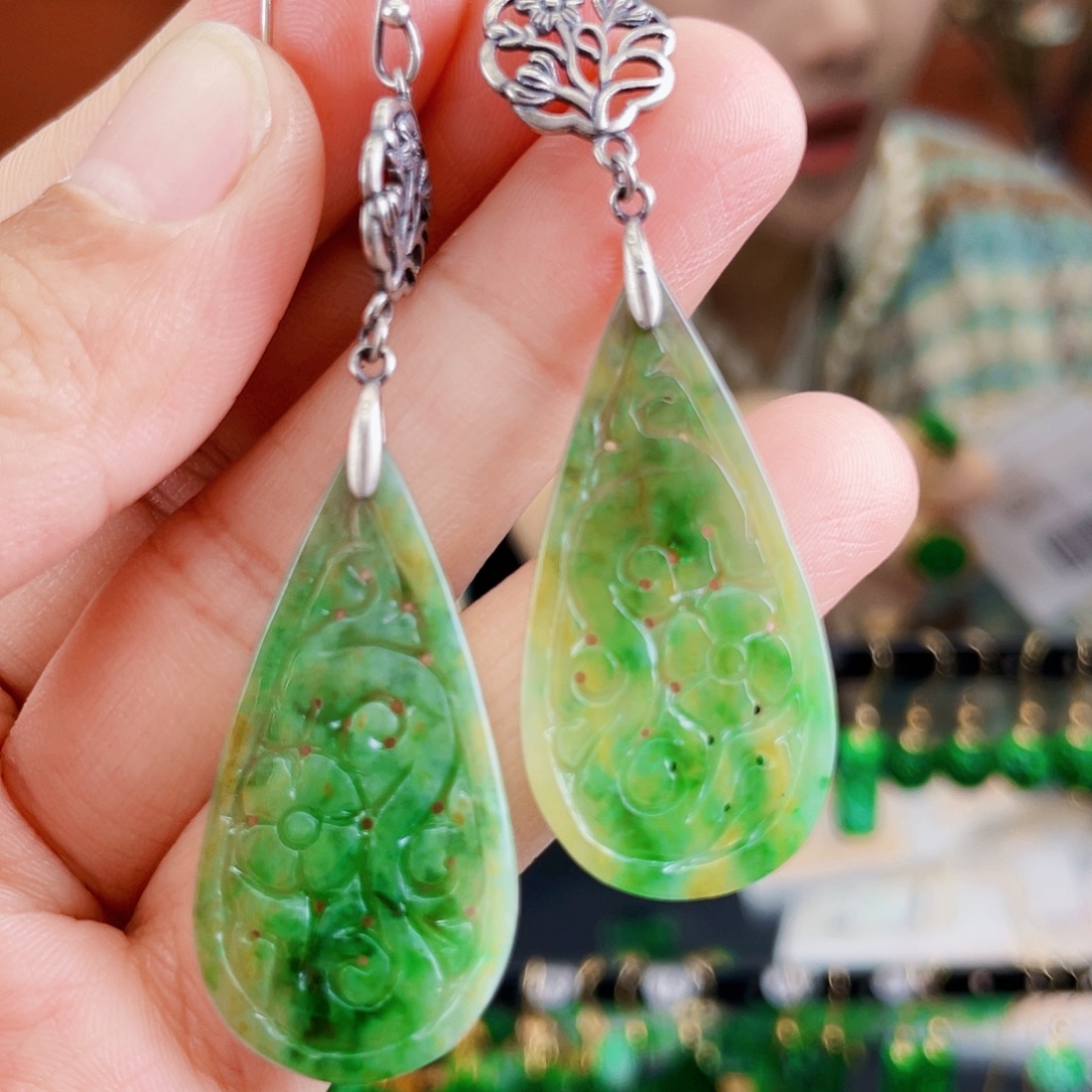 翡翠银S925镶嵌耳饰