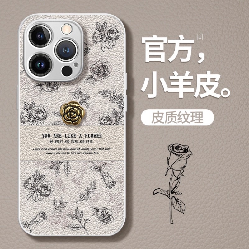 山茶花适用iphone16promax手机壳新款女15por/14皮纹13气质12防摔
