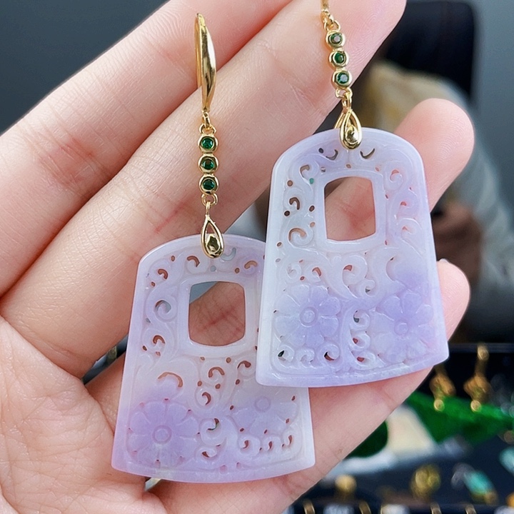 翡翠耳饰银S925镶嵌饰品