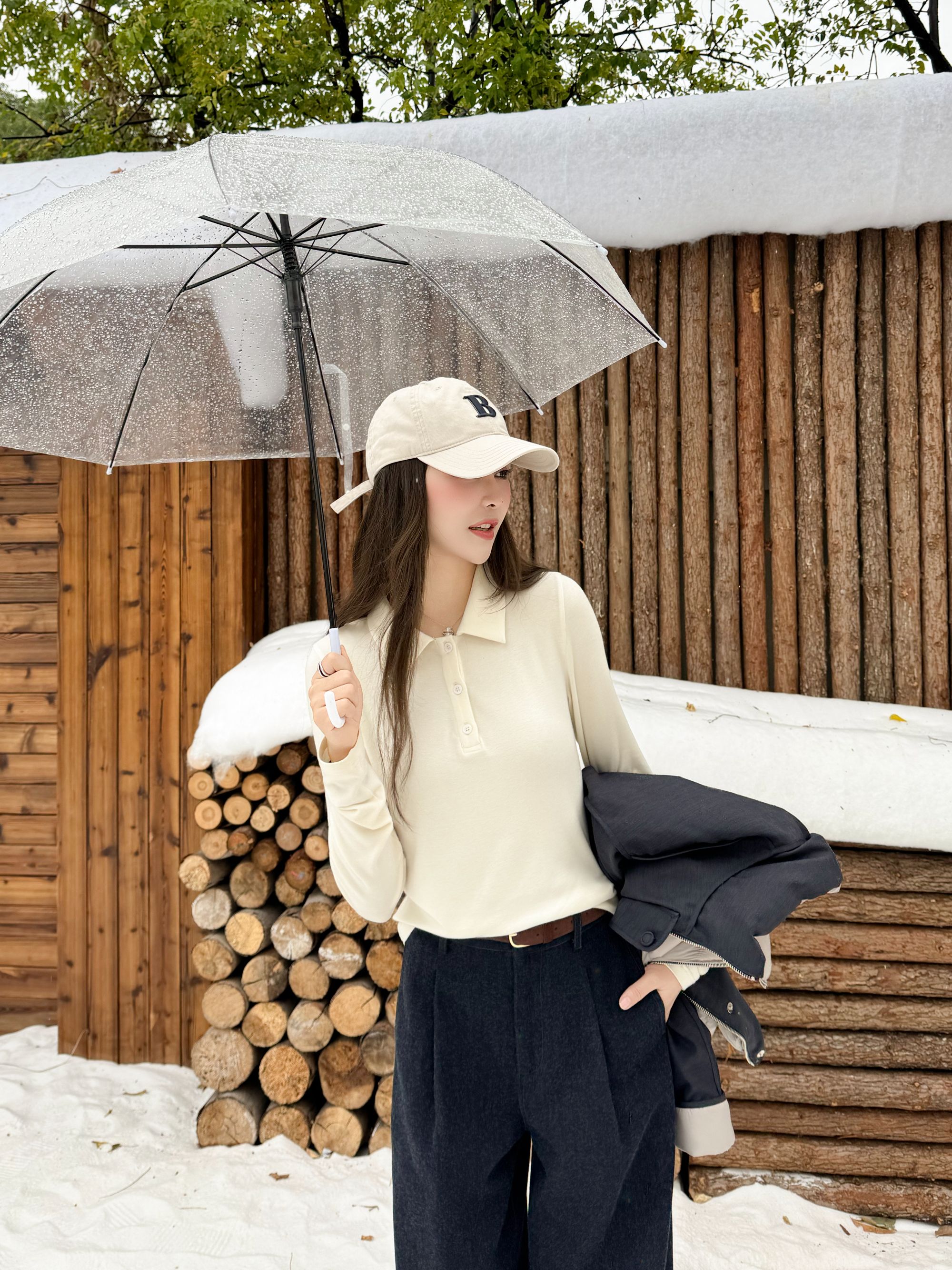 NINGLYNN STUDIO【松弛随性】莫代尔山羊绒宽松Polo领上衣 360494