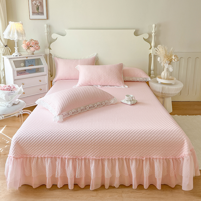 新款花边床盖冰感豆豆凉席三件套家用纯色软席子可水洗机洗春夏季