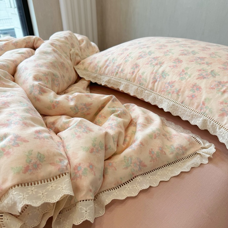 【小胖家】新款双层纱镂空边四件套