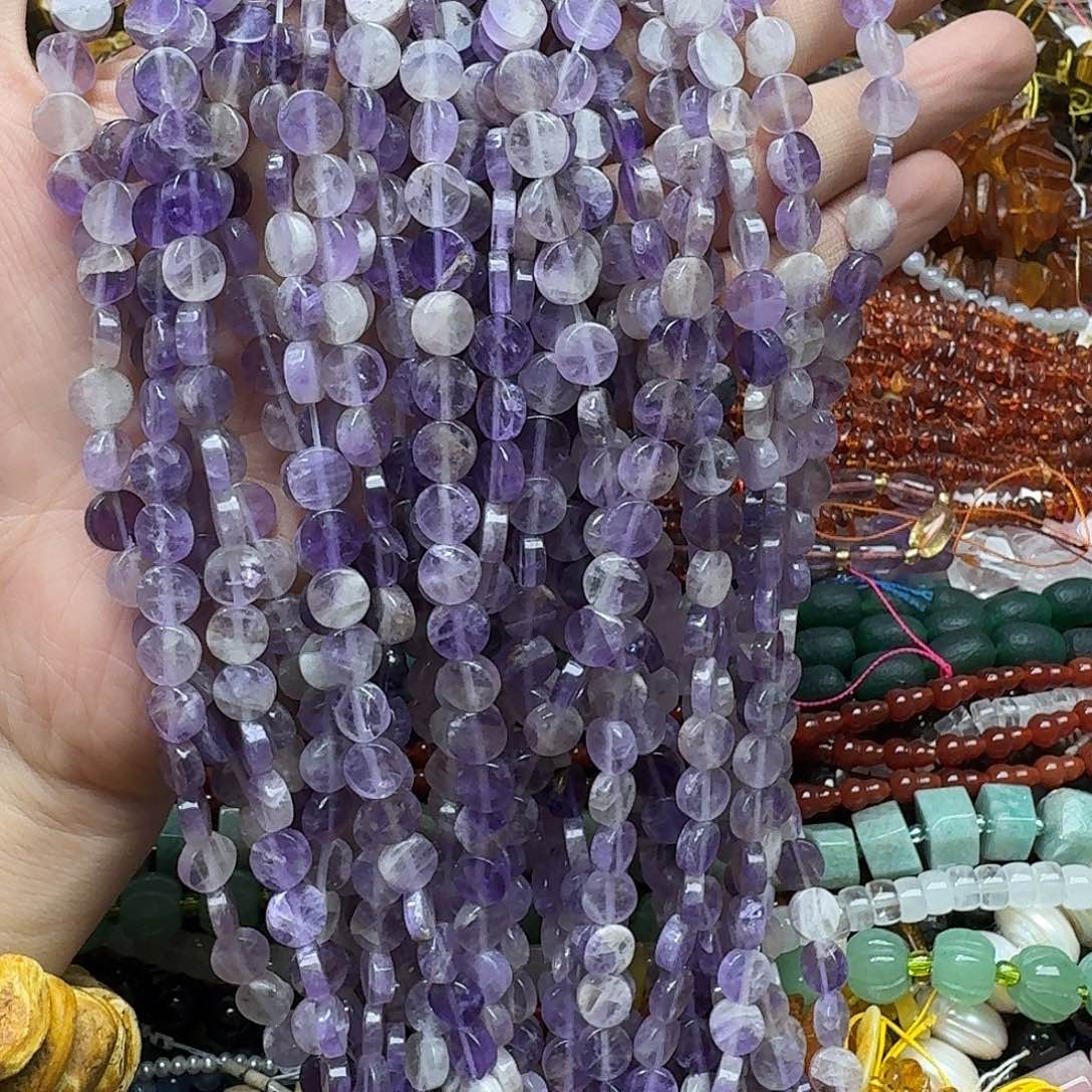 玛瑙/玉髓合金珠宝半成品一条8mm紫水晶圆饼