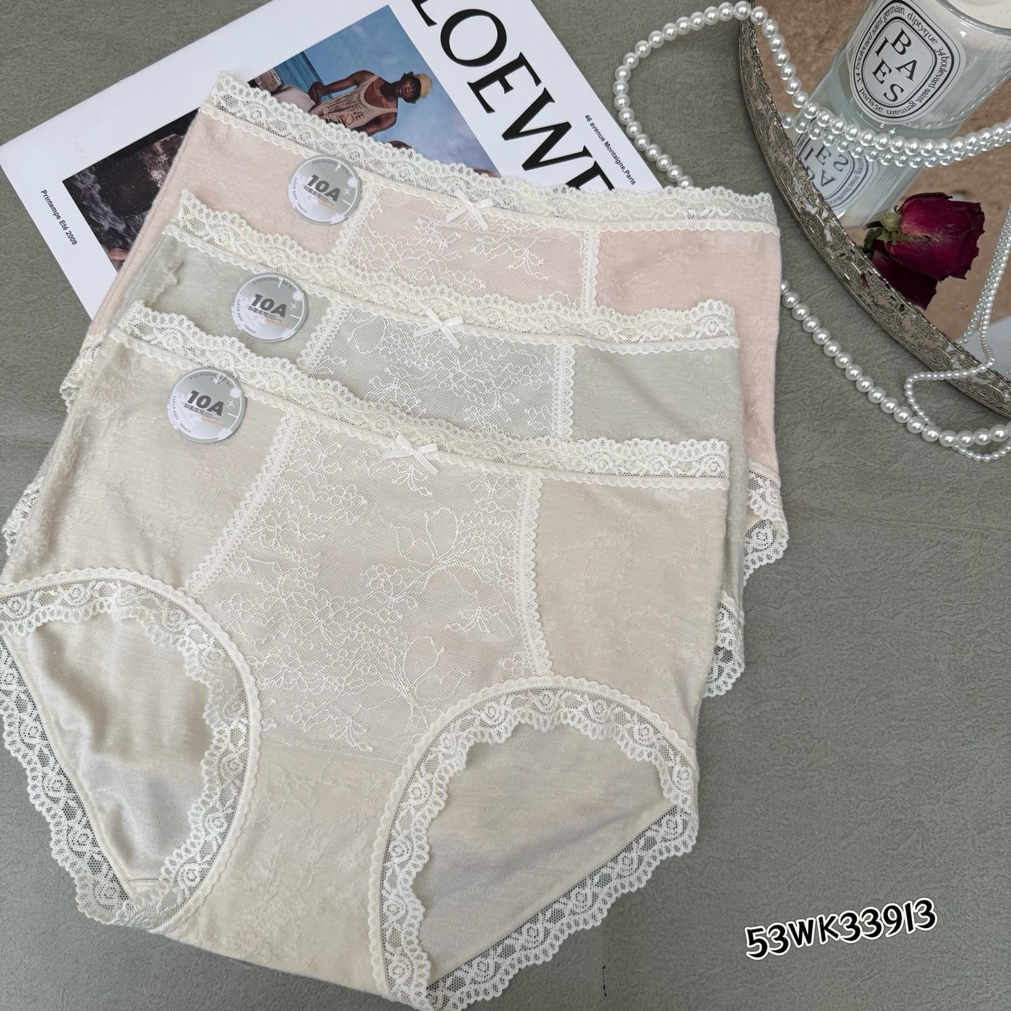 渡河雪季～中腰提花勾花女士内裤舒适大包臀亲肤透气三角裤3条