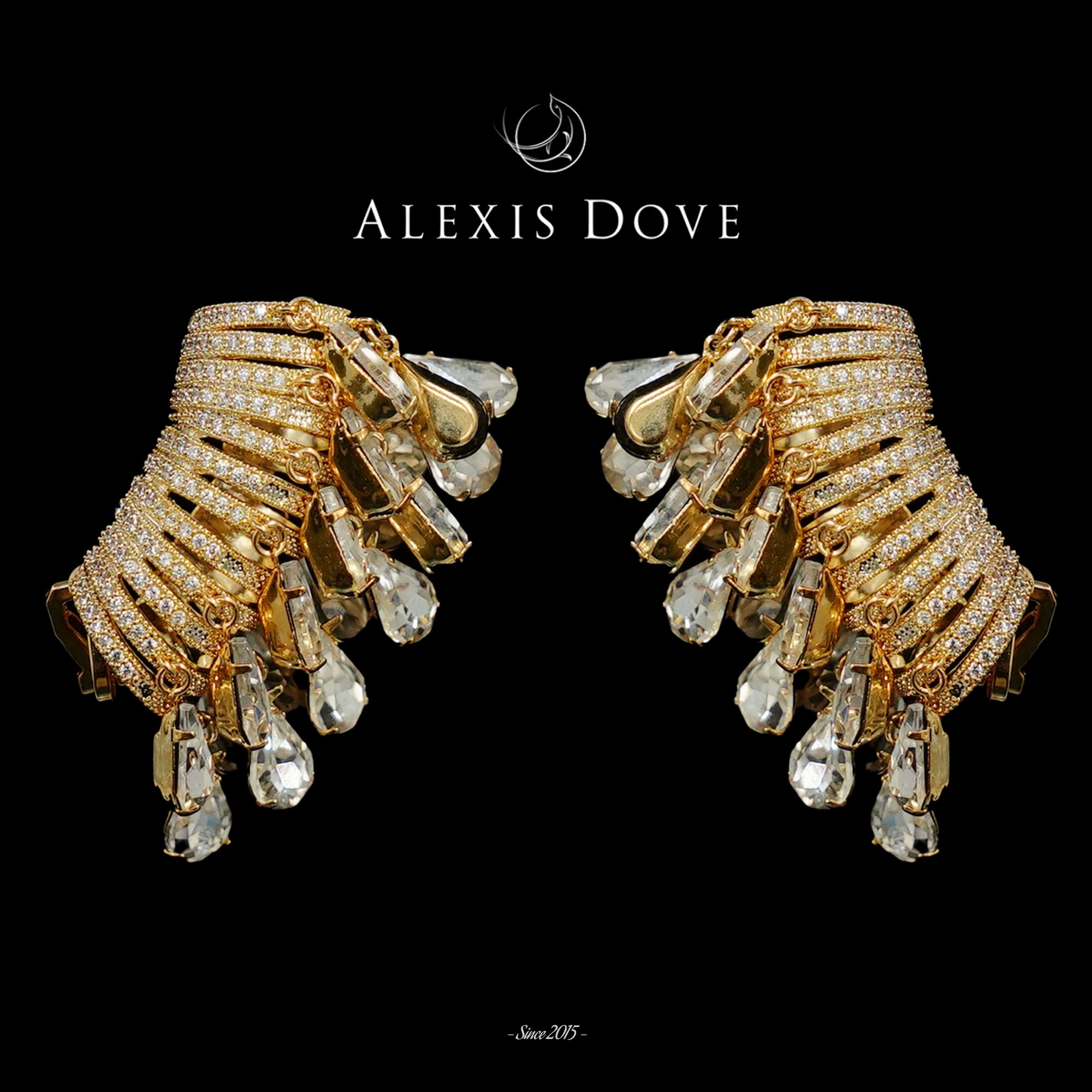 铜合金合成锆石耳饰 轻奢时尚金色耳骨夹流苏耳钉