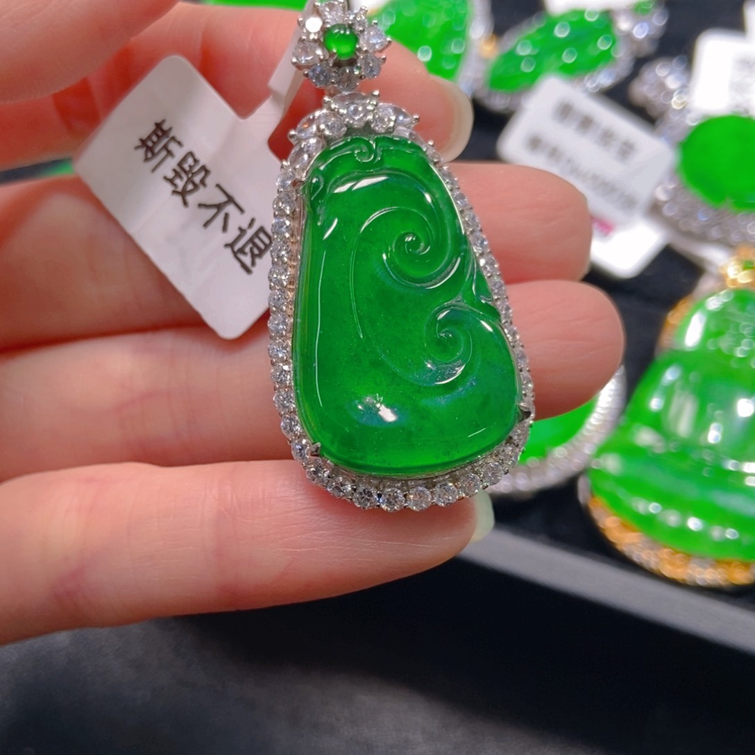 翡翠吊坠(不含链)银S925镶嵌