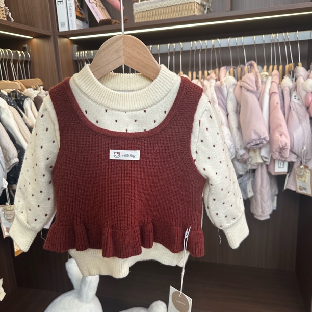 锦语棉棉女宝红色冬款加厚丝蚕毛羊里衬保暖毛衣