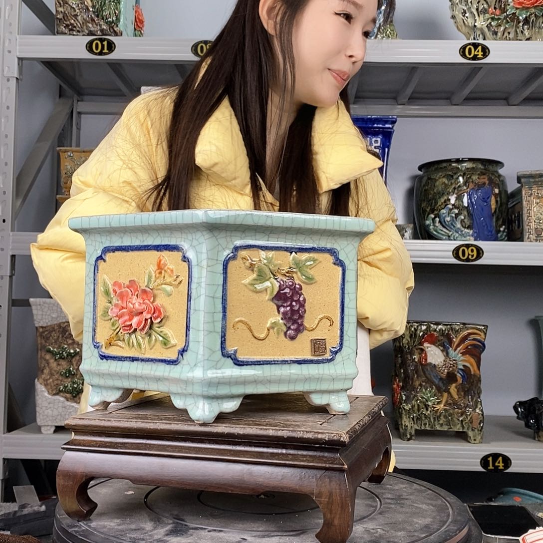 红陶心**香石湾盆石湾盆