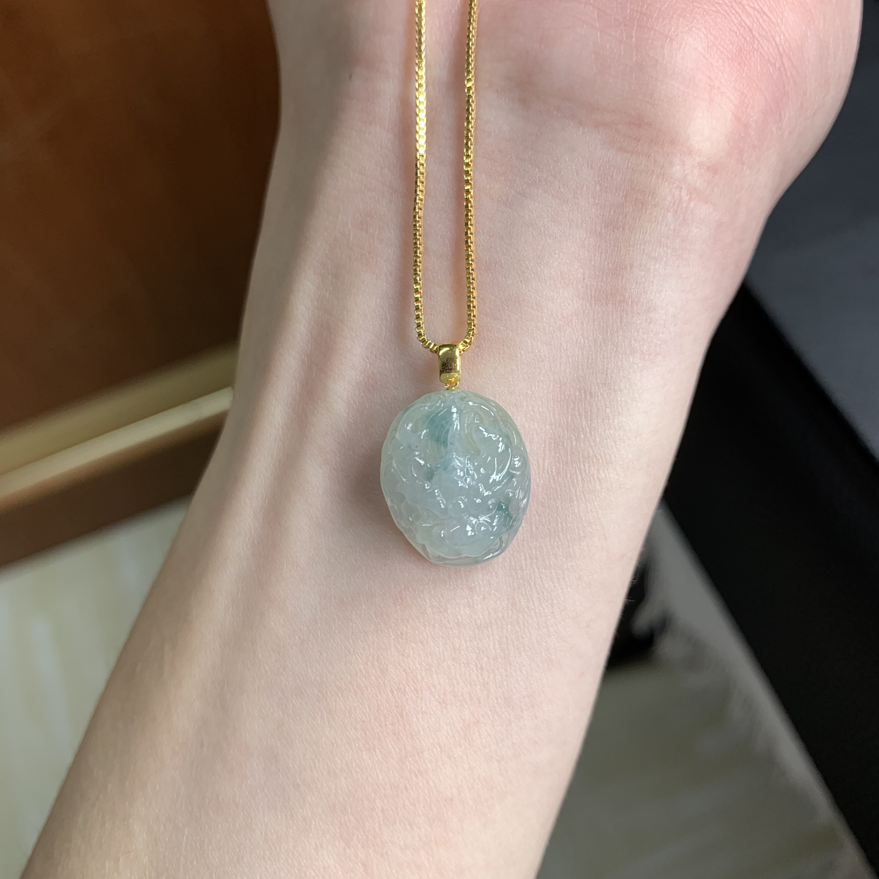 天然缅甸翡翠A货 18k金镶嵌扣头 冰润飘花龙头（不含链）