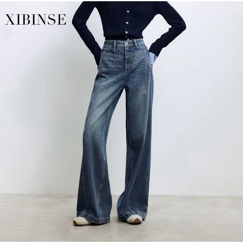 【XIBINSE】美式神裤 泼墨秋季新款休闲宽松设计师弯刀牛仔裤镰刀裤