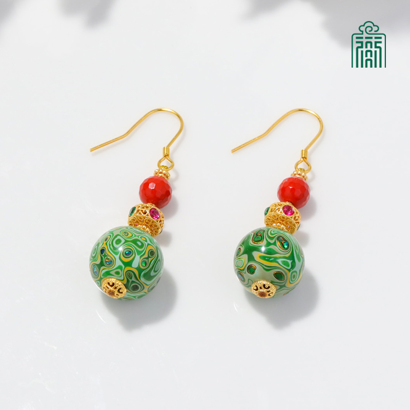 天然辰砂恭王府琳琅12mm大漆非遗气质新中式时尚女生耳环一对