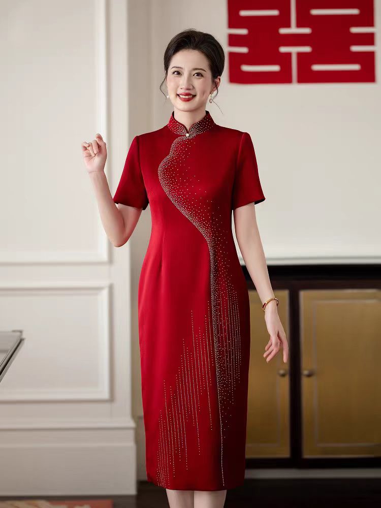 （流星送福）高端醋酸新款宴会圆襟喜婆婆喜妈妈高贵优雅显瘦旗袍