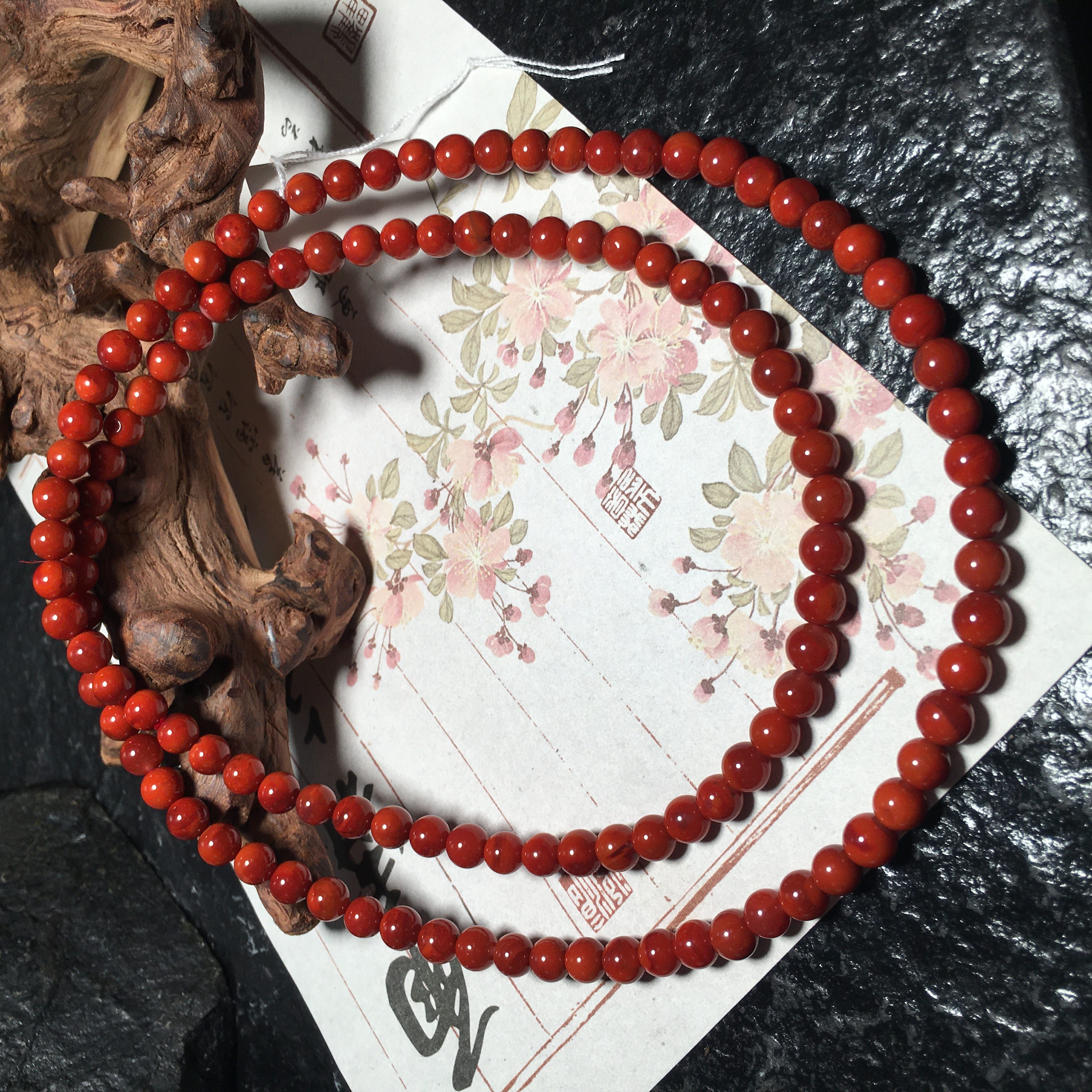 【朱锦南红】瓦西南红玛瑙满色满肉锦红多圈手串颜色红润6mm37.7g