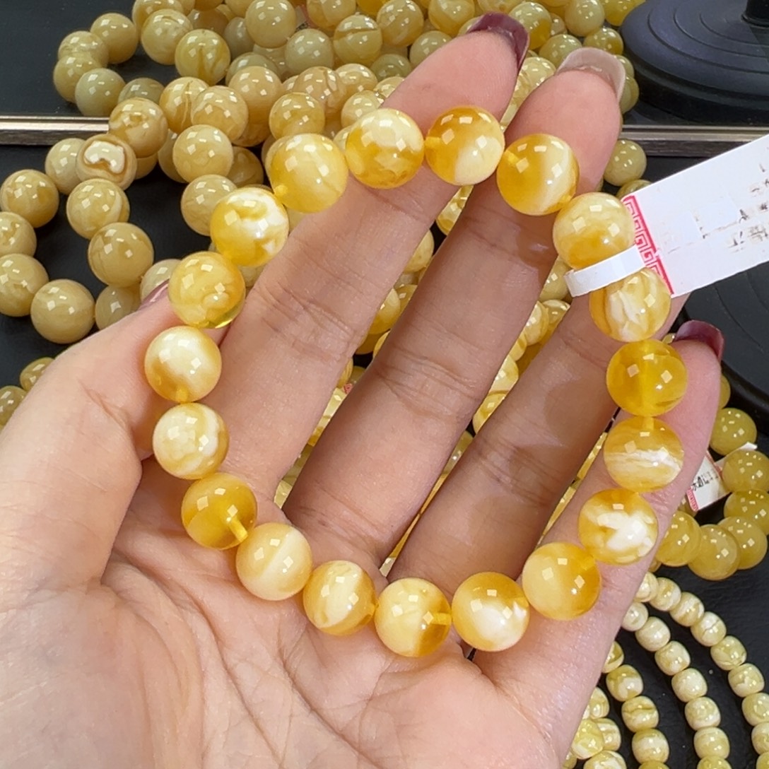 琥珀未镶嵌手链11.6金瓷白
