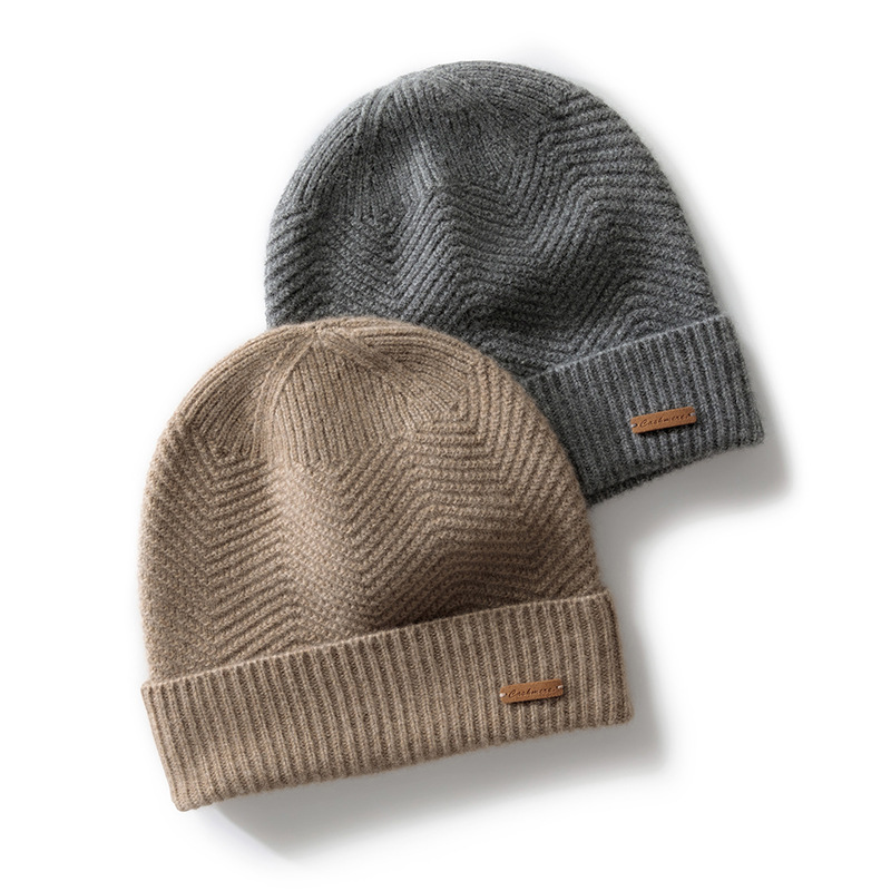 100%纯山羊绒帽子男女同款情侣毛线帽秋冬季纯色保暖包头护耳冷帽