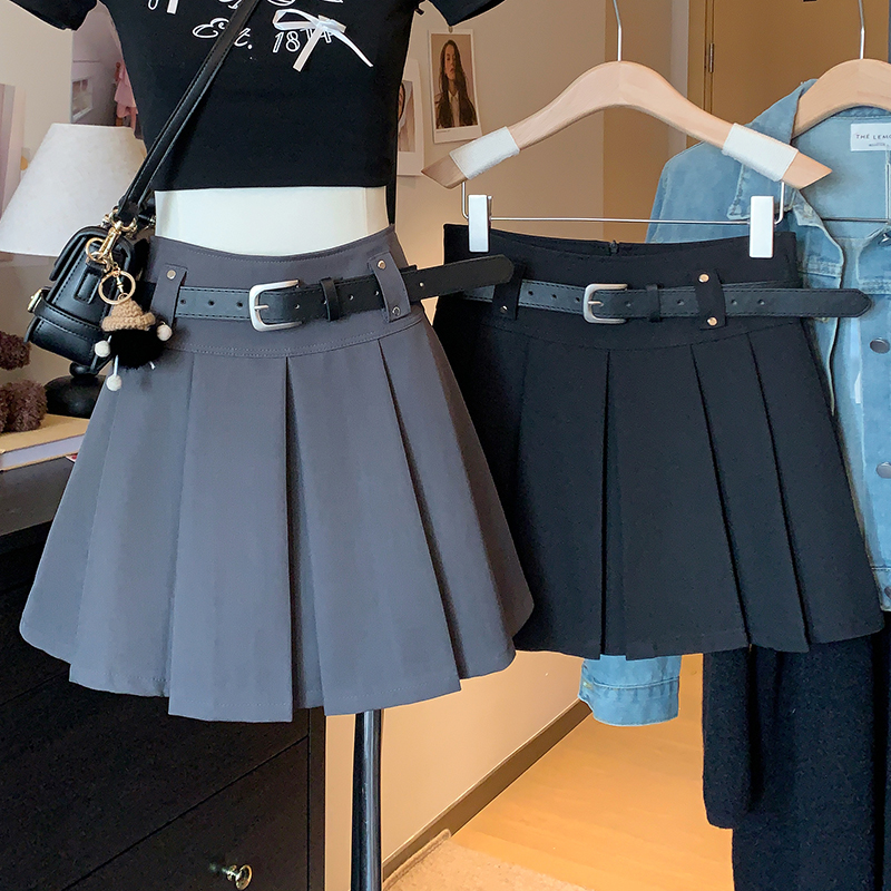 送腰带2025新款百褶裙学院风防走光高腰显瘦韩版气质短裙半身裙女