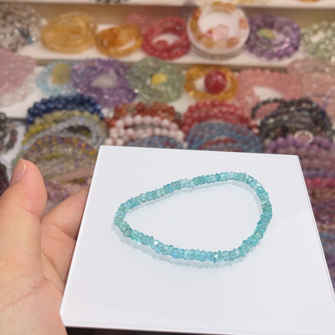 手链水晶未镶嵌蓝磷灰算盘珠手串