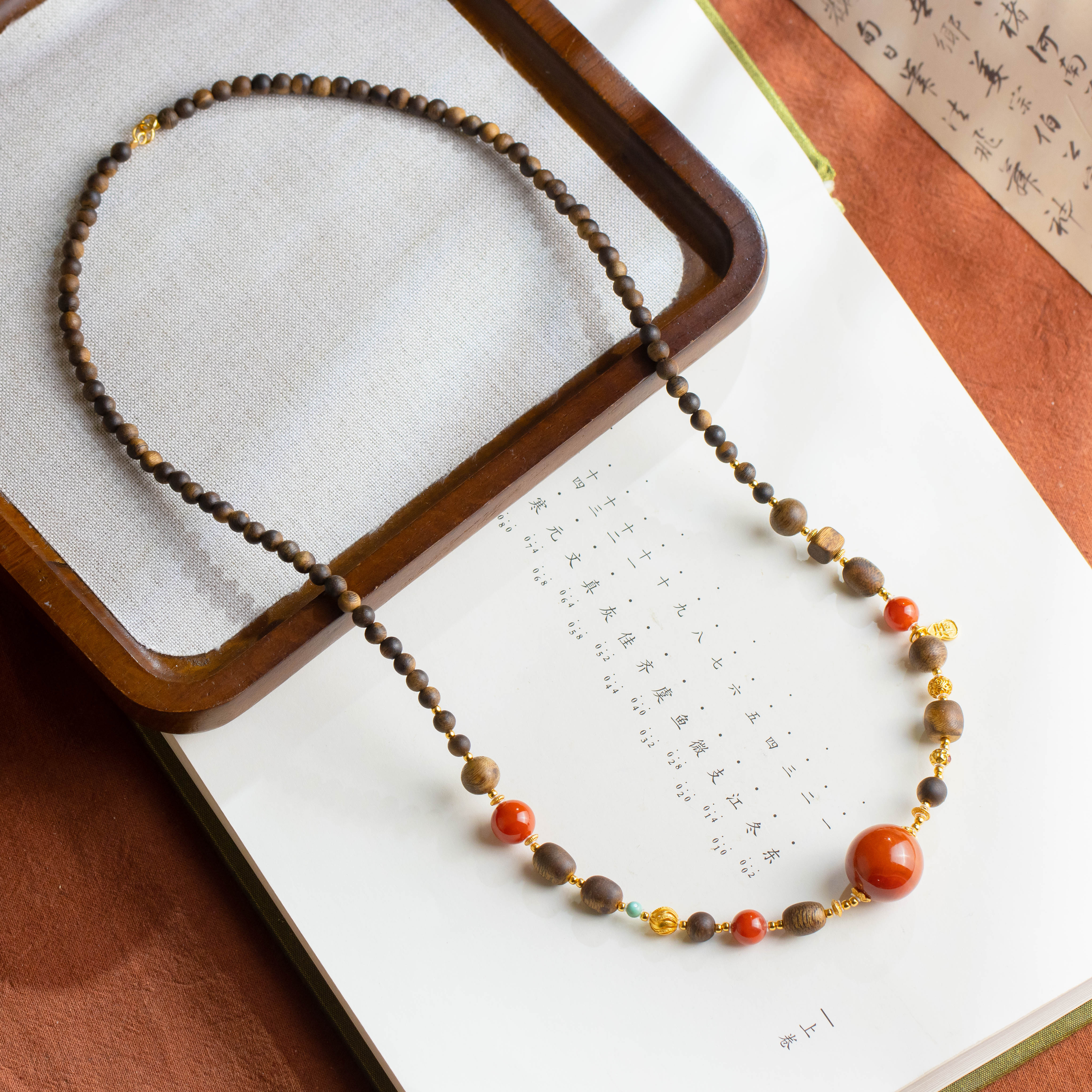 沉香沉香南红圆珠葫芦S925银项链