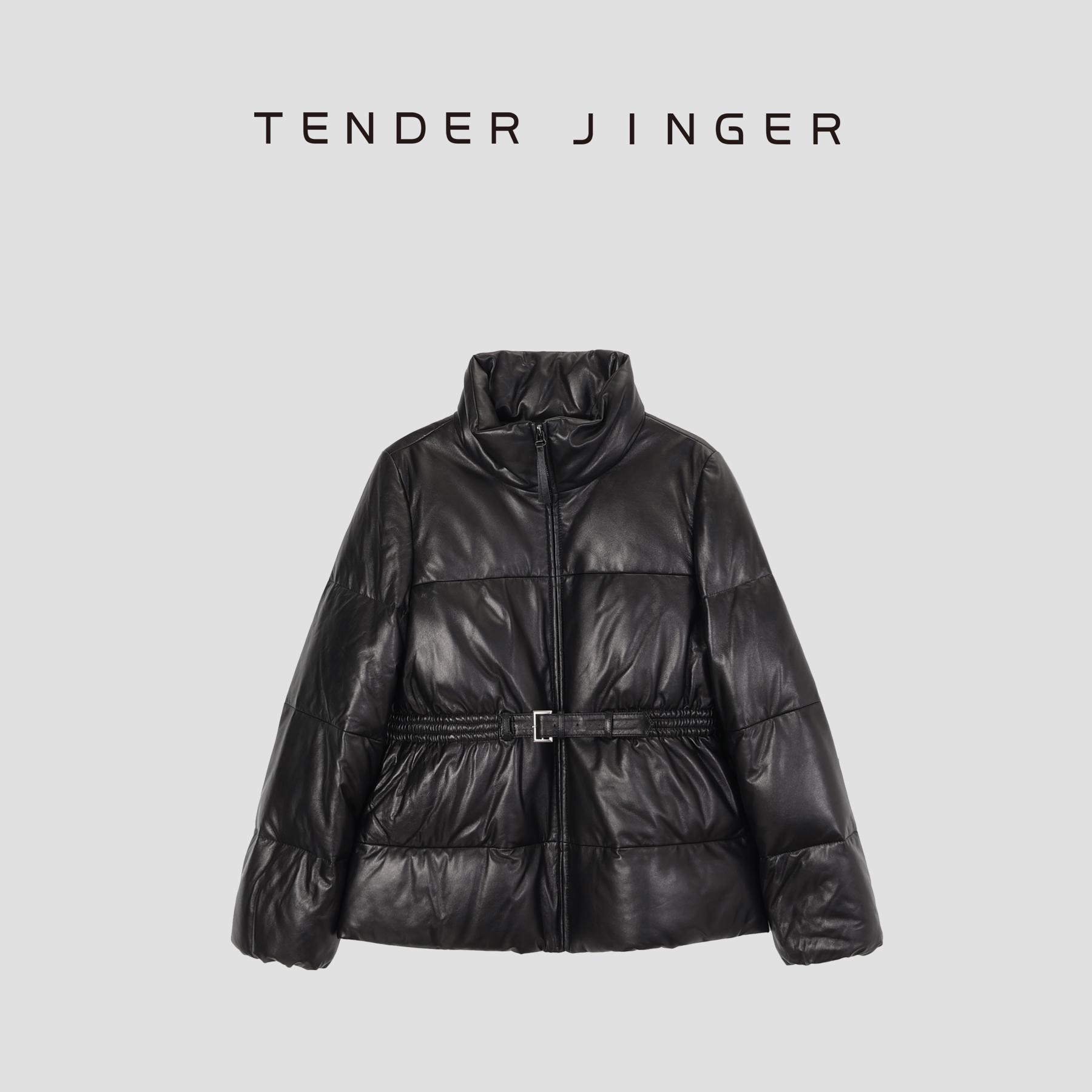 Tender Jinger【黑标】立领收腰皮羽绒短外套T44BPM78999