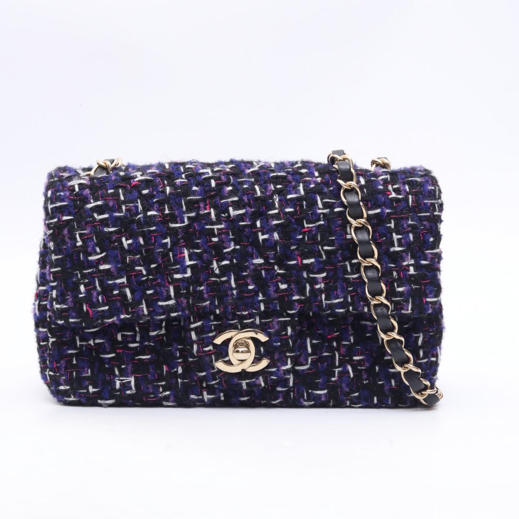99新 Chanel/香奈儿 小花攀攀CF 大Mini 20cm 拼色 毛呢 芯片开