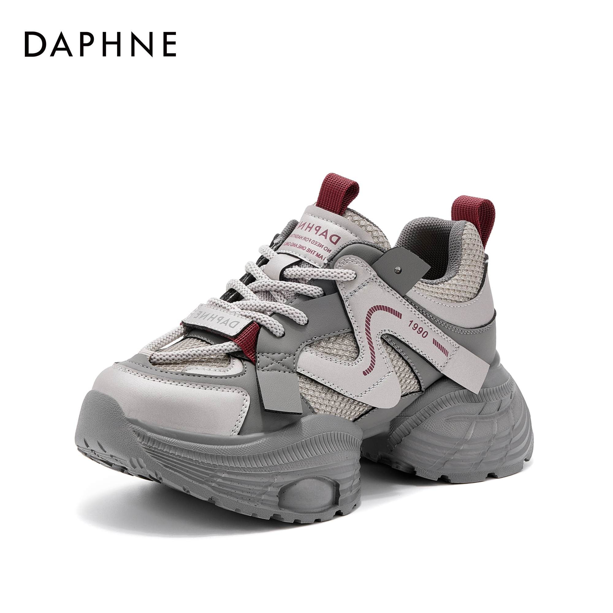 达芙妮秋季新款时尚气质百搭网面透气运动鞋舒适软底厚底休闲鞋