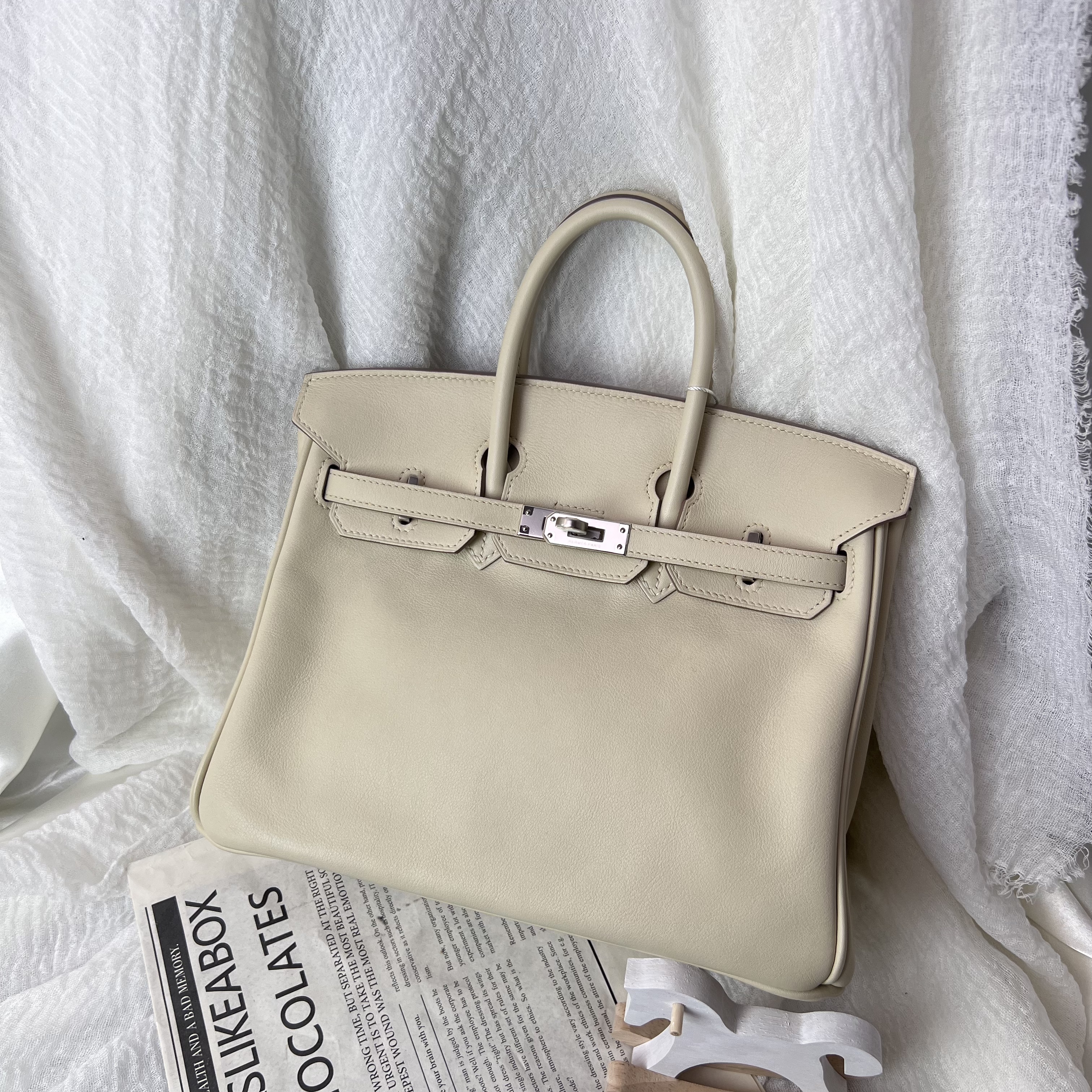 95新 Hermes/爱马仕 bk25奶昔白银扣X刻/手提包/250506YYW9T03