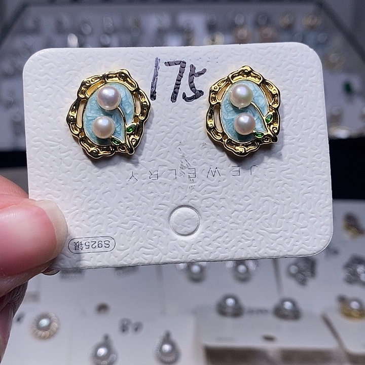 淡水珍珠耳饰银S925镶嵌