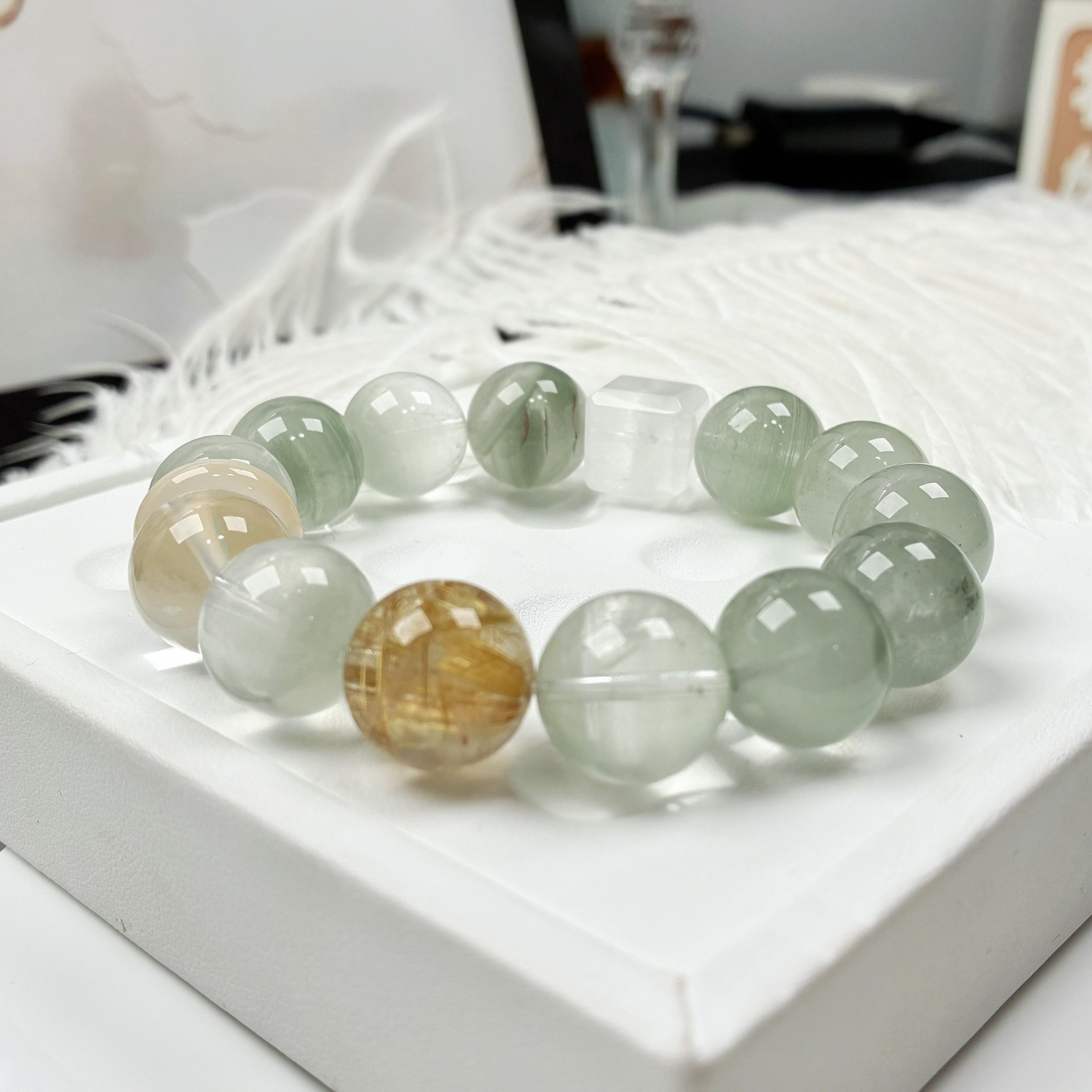 青春无价【君选高定】天然翠绿幽灵手串金发晶 高透 高净度手链F007