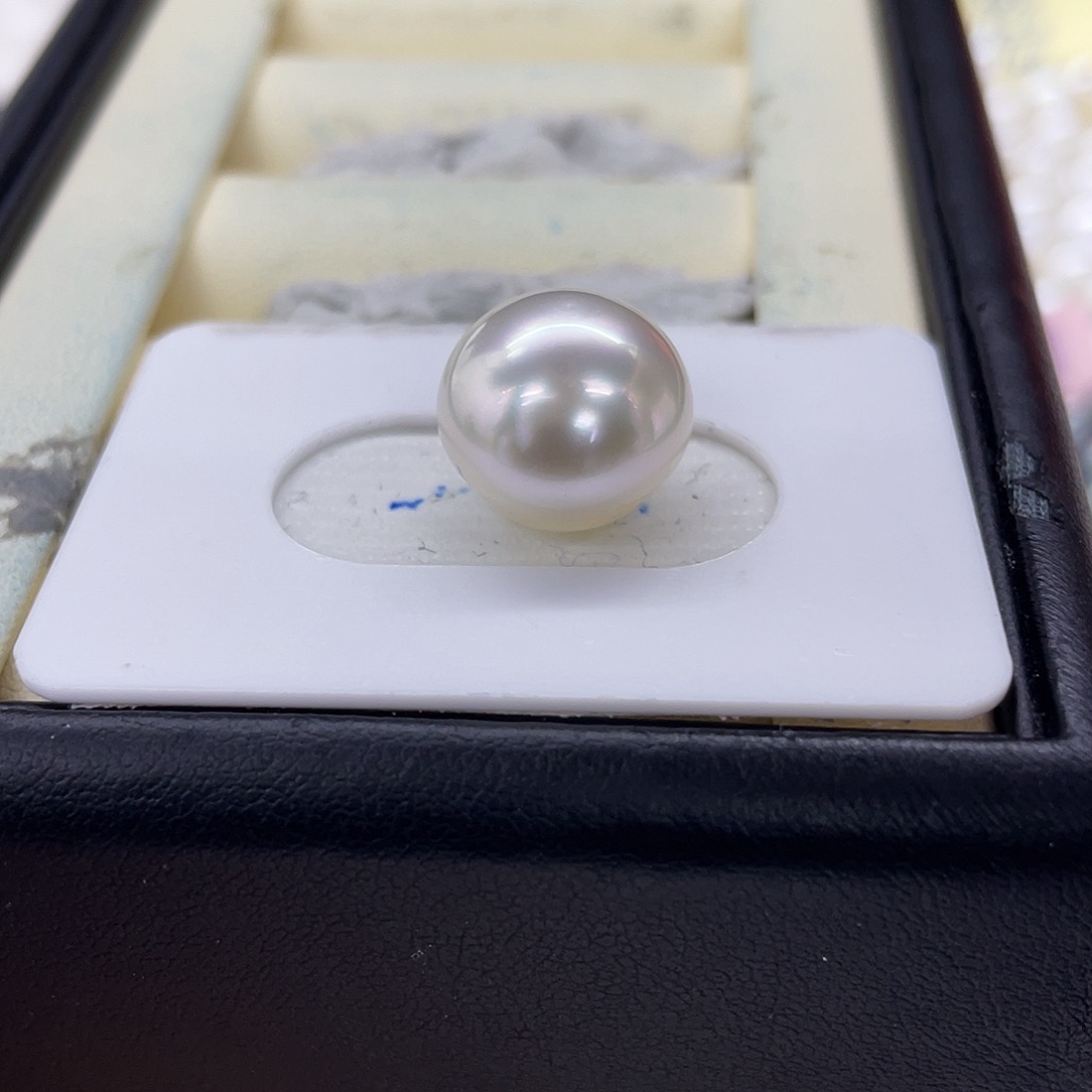 海水珍珠裸珠澳白馒头面珠13-14mm