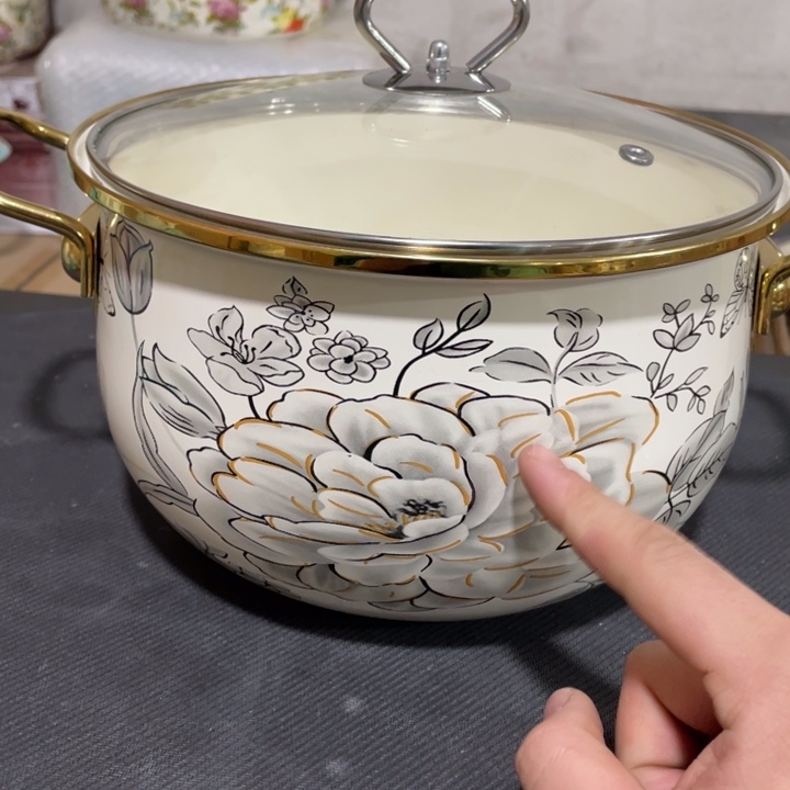 24公分灰色玫瑰珐琅锅