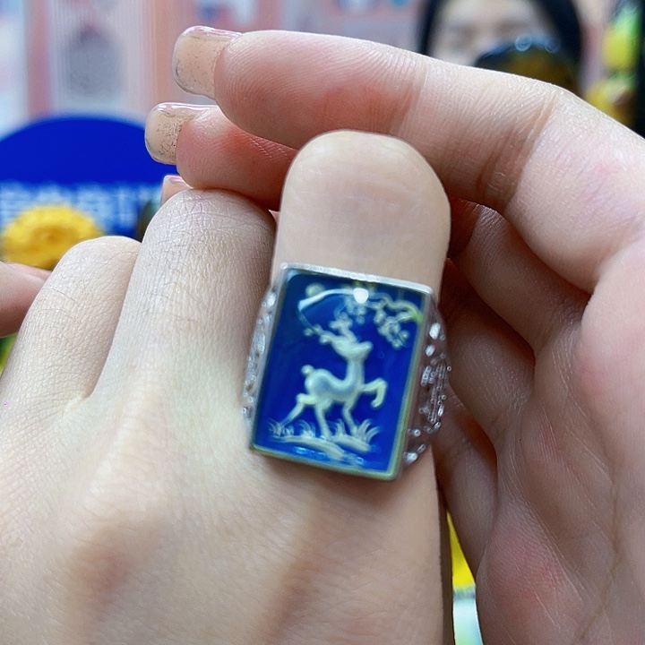 蜜蜡银S925镶嵌裸石戒指