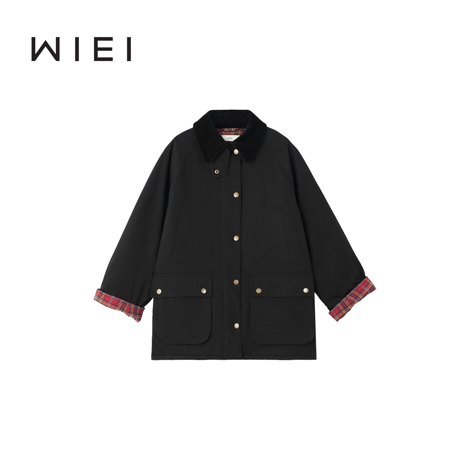 《WI EI》巴塞尔*bar驼绒羊毛_英伦巴恩风撞色格棉衣外套W25406155