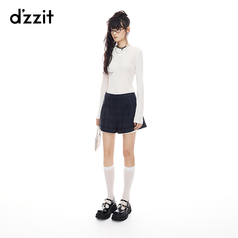【商场同款新品】dzzit地素T恤25秋正肩修身打底衫上衣女3J3B5661B