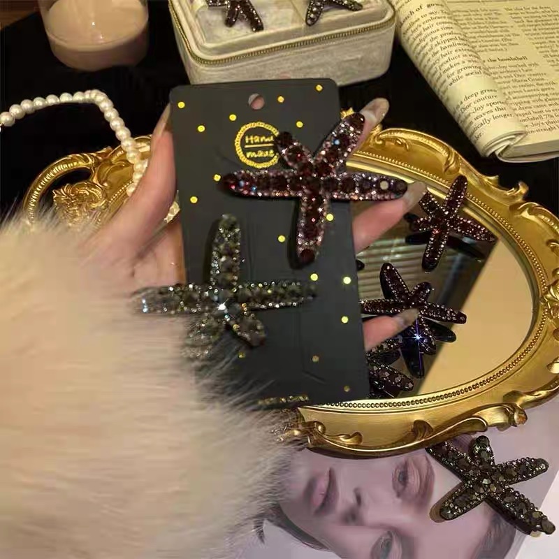 时尚闪钻海星发夹侧边刘海夹女今年新款鸭嘴夹后脑勺碎发一字夹