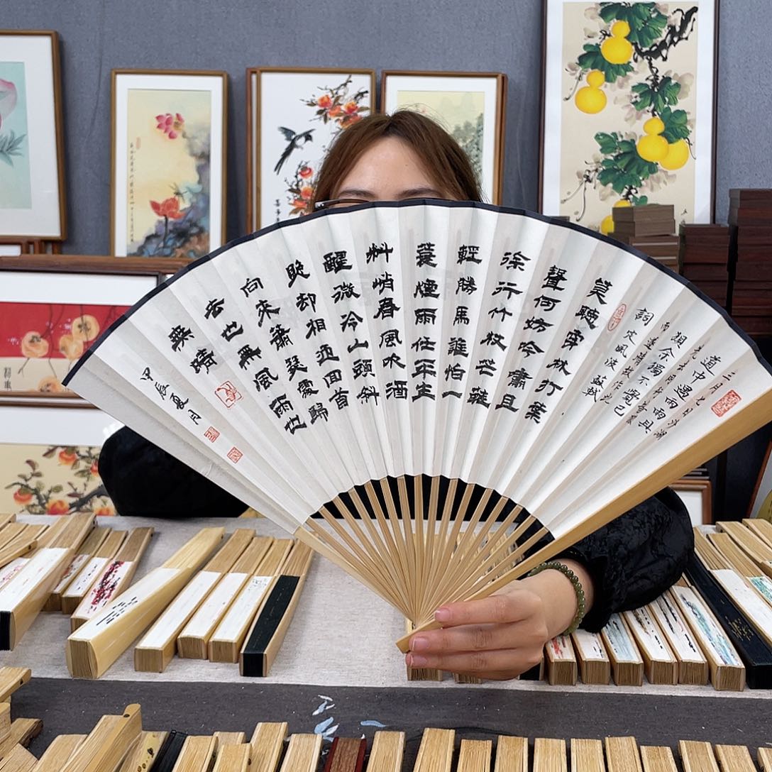 国画95寸玉竹-纯手绘-文玩扇骨（默认粘好）定风波