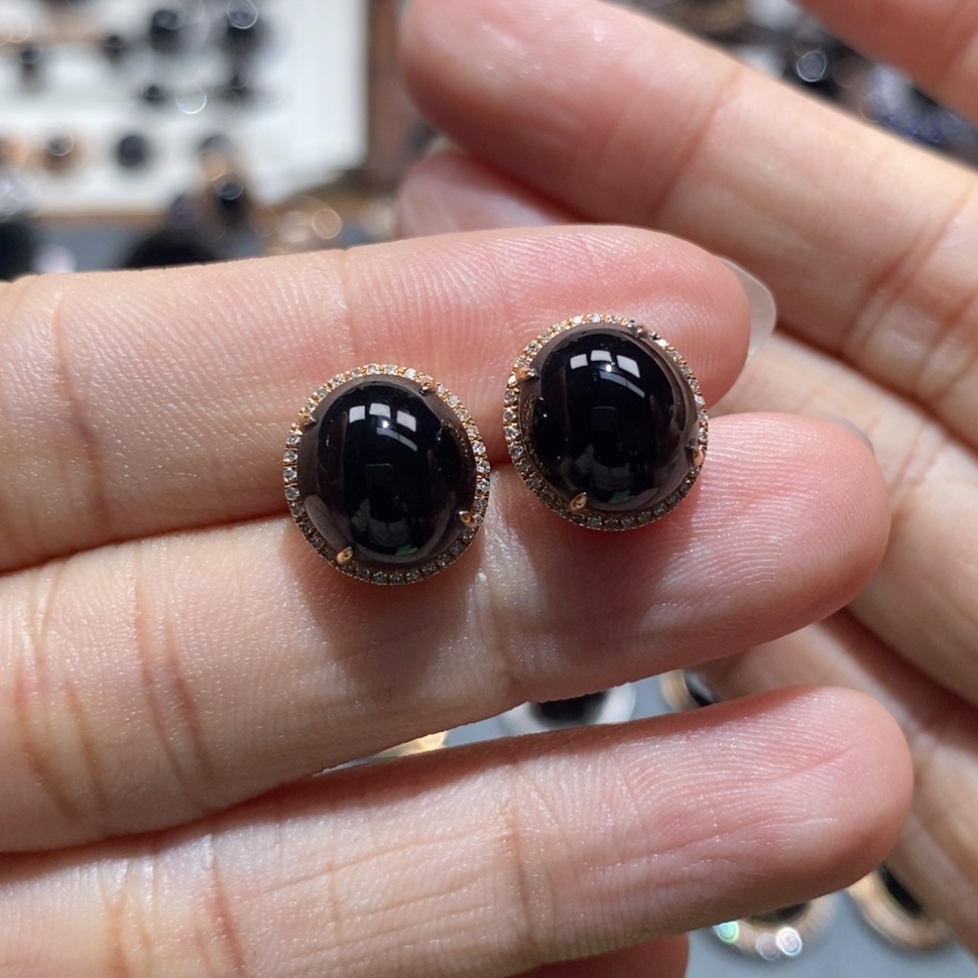 翡翠18K金镶嵌耳饰