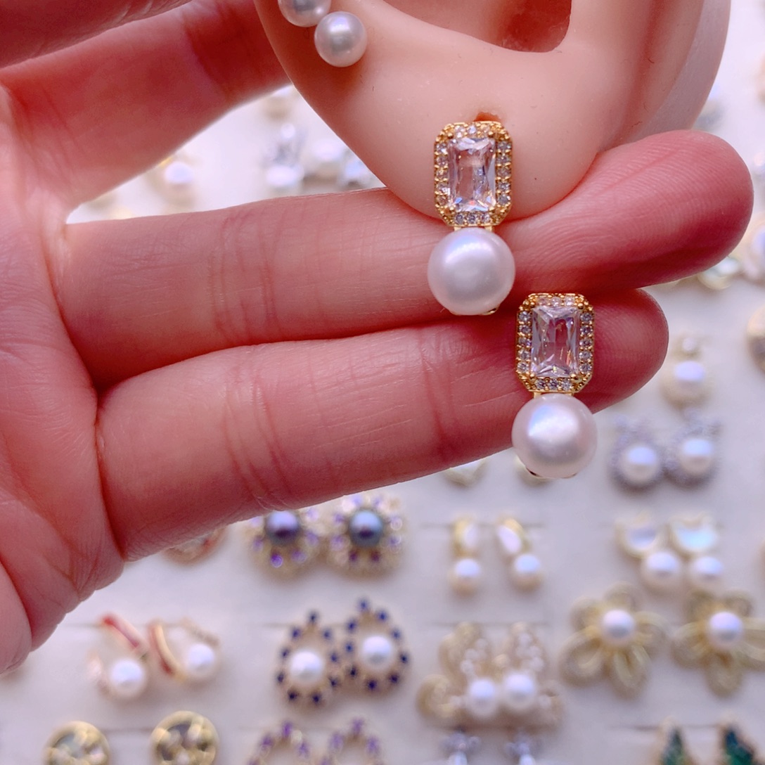 合金淡水珍珠耳饰