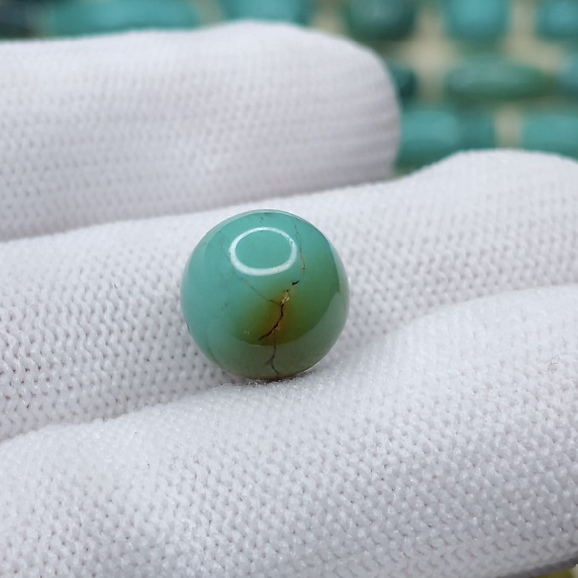 原矿高瓷无优化绿松石圆珠 直径11mm重2克油绿蓝绿小珠子散珠顶珠