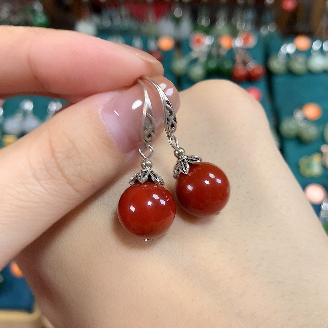 玛瑙/玉髓银S925镶嵌耳饰卡12mm左右