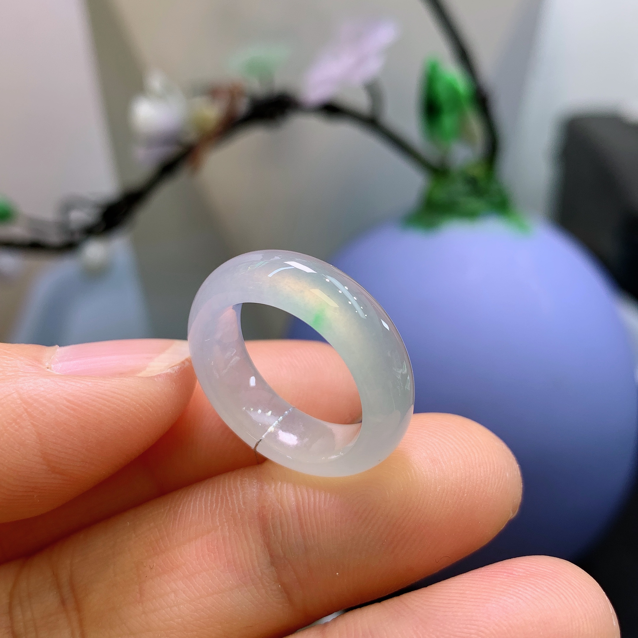 10-11圈口缅甸天然翡翠A货冰飘绿戒指332#