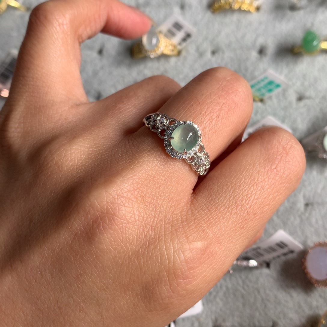 翡翠银S925镶嵌耳饰戒指