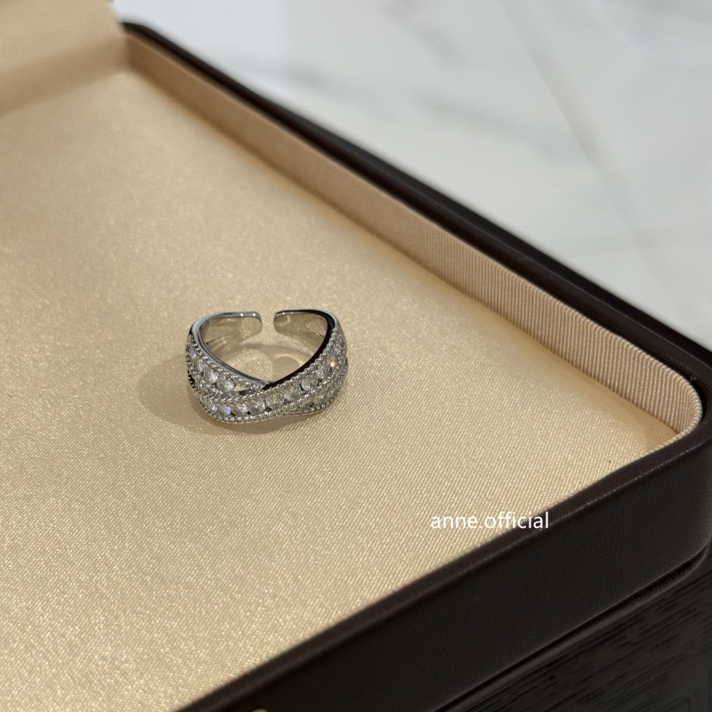 铜合金戒指 高级冷淡风ins镶锆交叉开口戒指【J321】