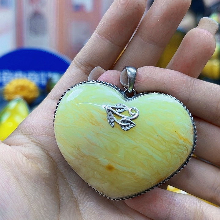 蜜蜡银S925镶嵌裸石吊坠