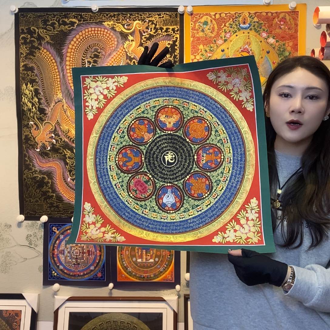 卷轴画纯手绘六字真言唐卡50厘米左右