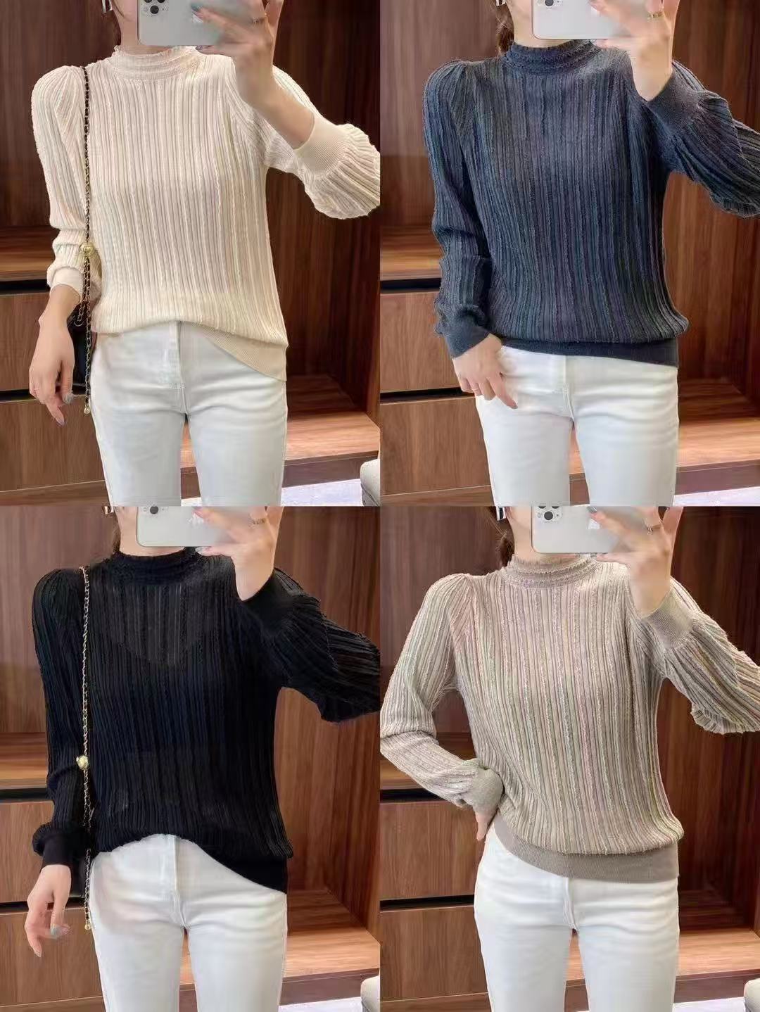 秋冬新款竖条镂空洋气时尚打底衫S125