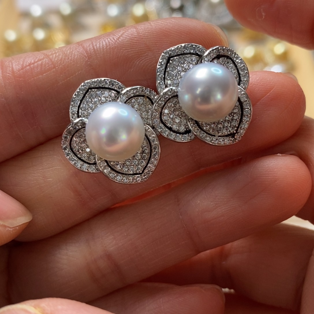 海水珍珠耳饰银S925镶嵌
